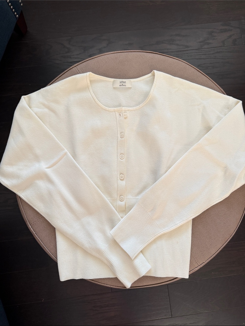 Aritzia Wilfred Cream Button-Front Crewneck Cardigan